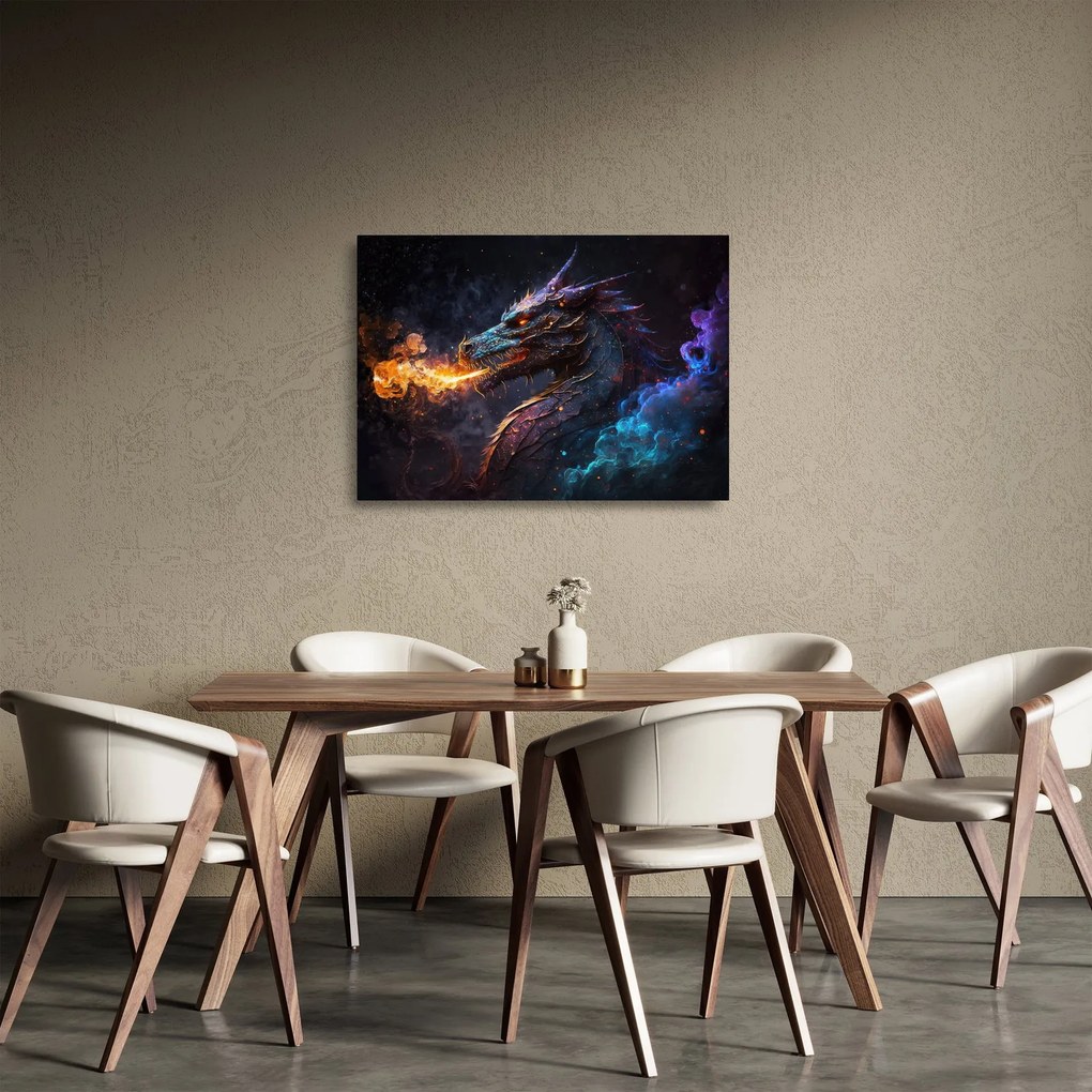 Sklenený obraz - Drak pľuvajúce plamene (70x50 cm)