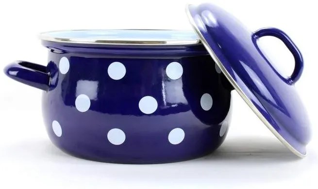 BELIS smaltovaný modrý hrniec s bodkami 24 cm, 6,1 L