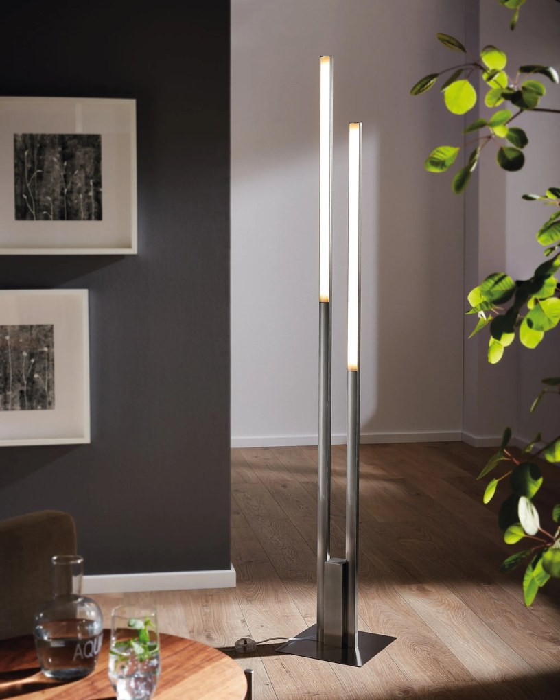 EGLO Chytrá LED stojacia lampa FRAIOLI-Z, 2x17W, teplá biela-studená biela, RGB, strieborná