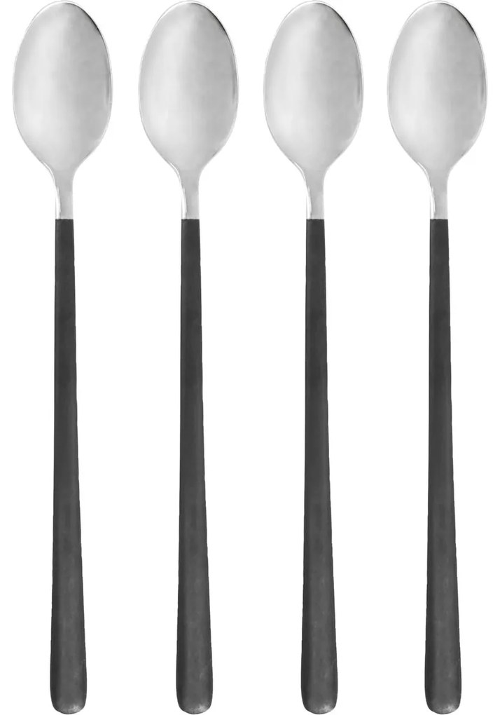 House Doctor Dlhá lyžička Ox Black/Silver – sada 4 ks