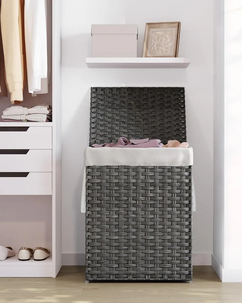 Skladací ratanový kôš na bielizeň Houry 90 L sivý