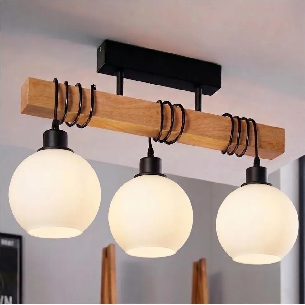 BRILAGI - Prisadený luster WOOD GLASS 3xE27/60W/230V borovica/čierna/biela