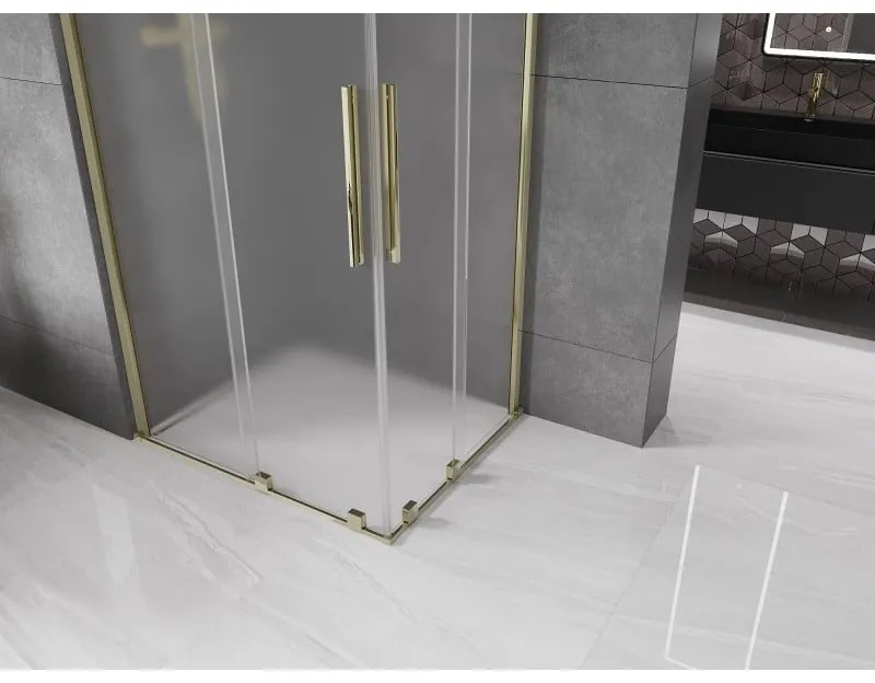 Mexen Velar Duo, sprchový kút s posuvnými dverami 90 x 80 cm, 8mm sklo námraza, zlatá lesklá, 871-090-080-32-50