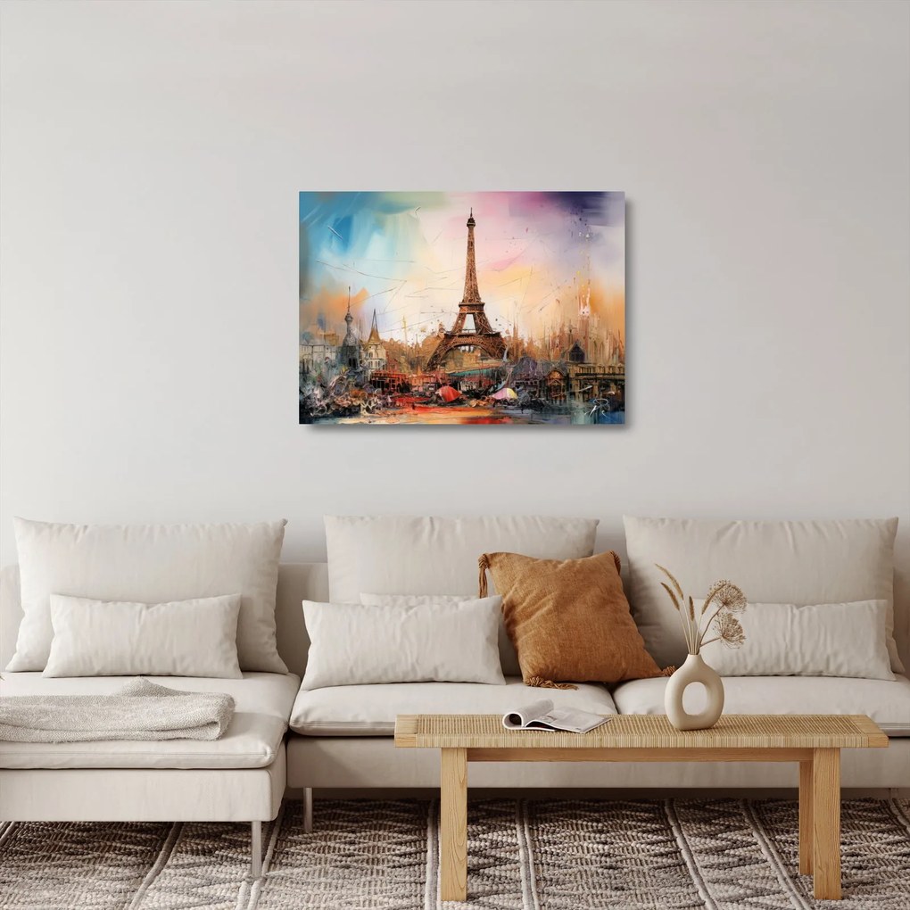 Sklenený obraz - Maľba Eiffelovej veže (70x50 cm)