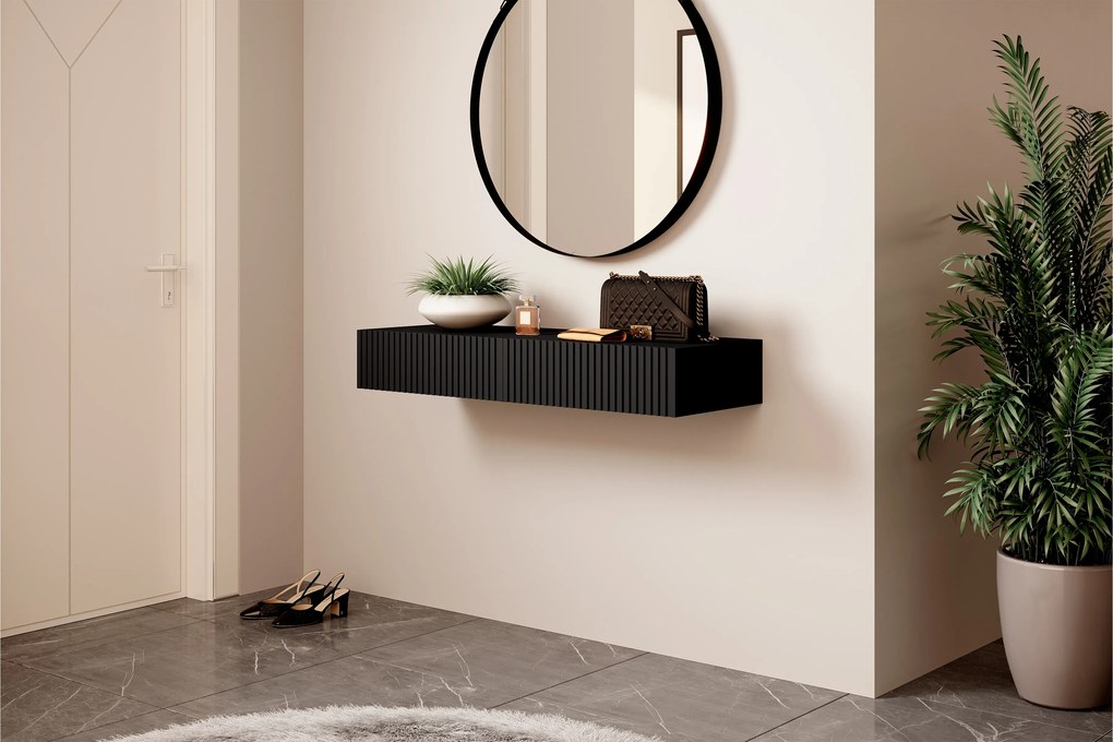 Nicole 100 cm závesná konzola / toaletný stolík - matná čierna
