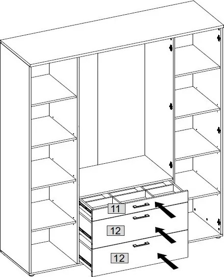 Šatníková skriňa so zrkadlami Vesala, 180 cm, dub mauvella