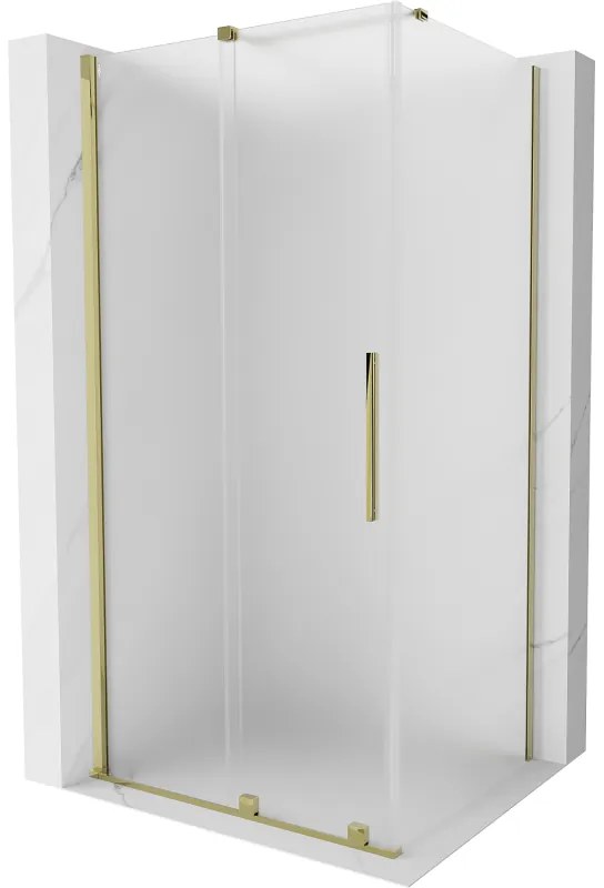 Mexen Velar, sprchový kút s posuvnými dverami 140 x 100 cm, 8mm sklo námraza, zlatá lesklá, 871-140-100-31-50