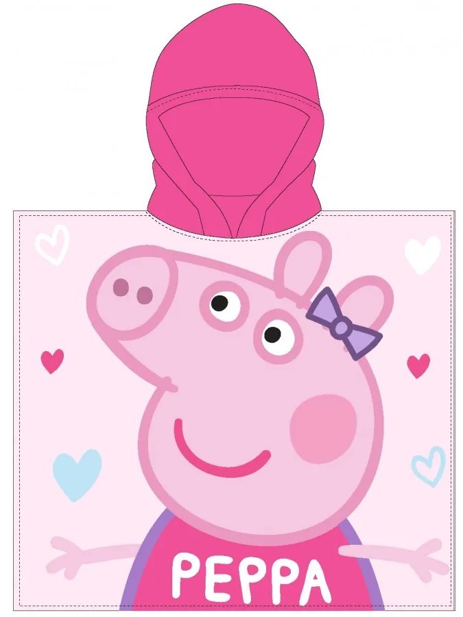 Dievčenské pončo - osuška s kapucňou Prasiatko Peppa - motív Better together - 55 x 110 cm / pre deti 3 - 6 rokov