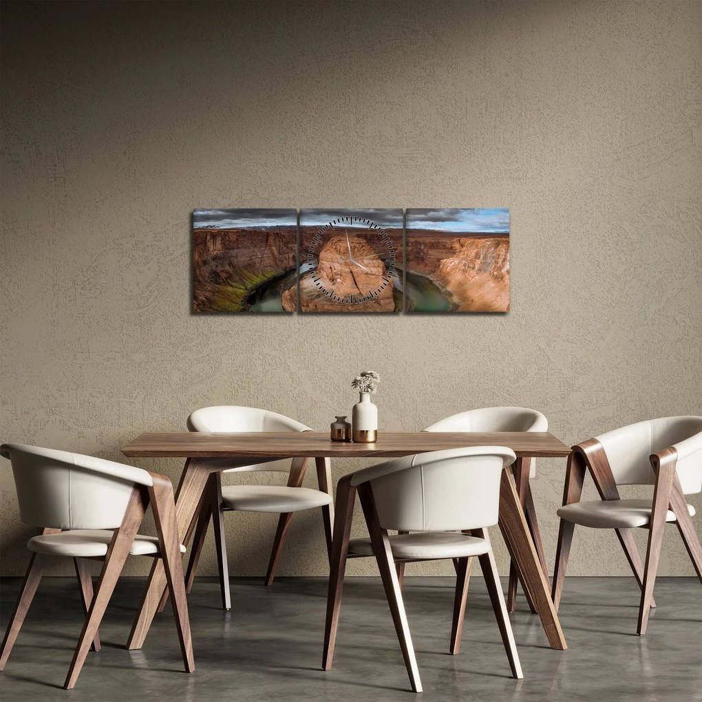 Obraz jazera v útese (s hodinami) (90x30 cm)