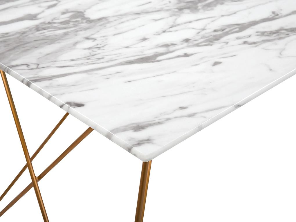 Jedálenský stôl s mramorovým efektom 140 x 80 cm biela/zlatá KENTON Beliani