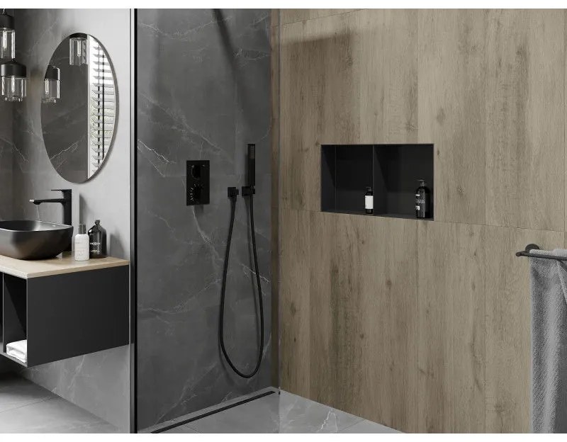 Mexen X-Wall-NR, polička na zapustenie pod obklad bez goliera 60 x 30 cm, čierna matná, 1971603010S