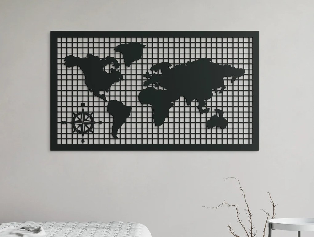 drevko Drevená mapa sveta na stenu Rozmer obrazu: 37,5 x 65 cm, Farba dekorácie: Čierna
