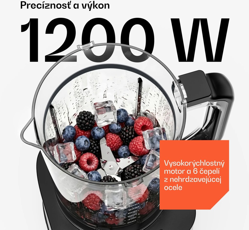 Klarstein Verosteel kuchynský robot s mixérom | Hnetenie, šľahanie a odšťavovanie | 1200 W | 2 L/1,75 L
