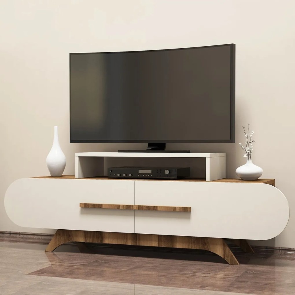 TV skrinka ROSE 145 cm orech/krémovo-biela