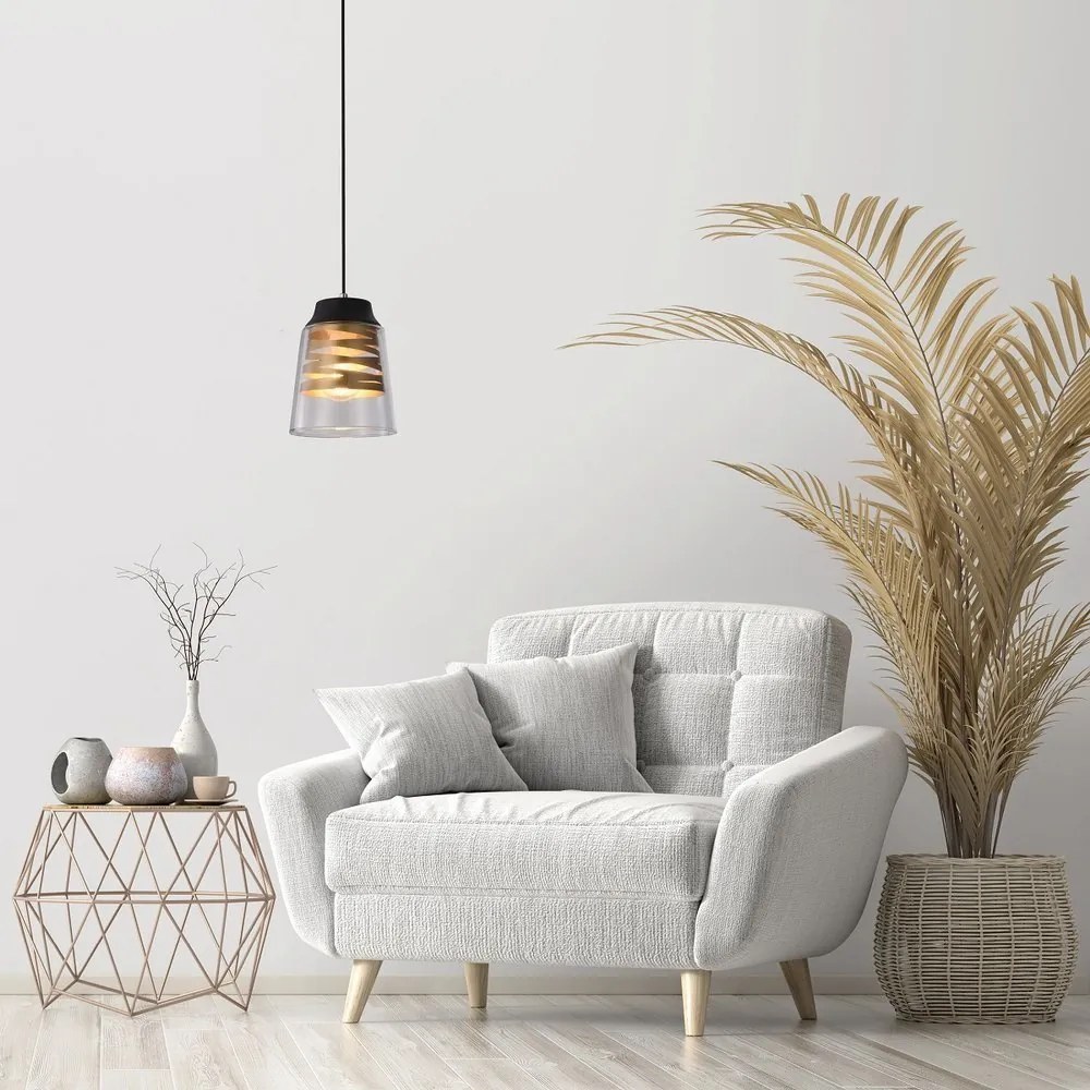 Candellux Čierno-zlatý závesný luster Fresno pre žiarovku E27 31-78384