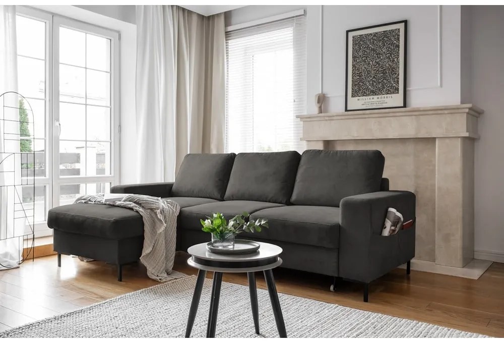 Tmavosivá menčestrová rozkladacia rohová pohovka (ľavý roh) Lofty Lilly – Miuform