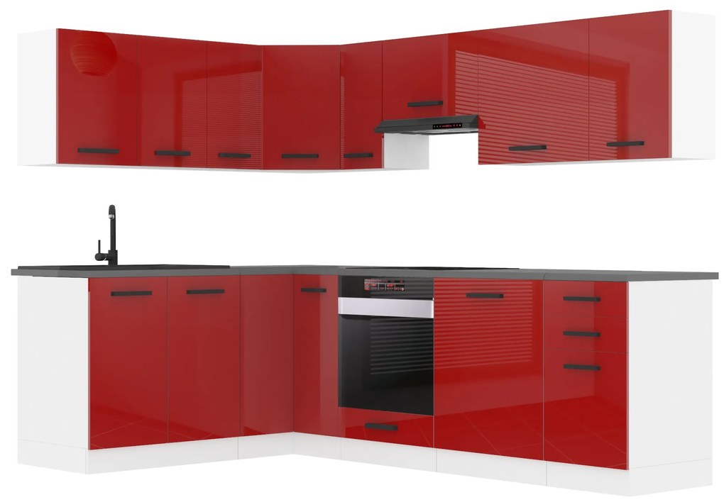 Kuchynská linka Belini Premium Full Version 420 cm červený lesk s pracovnou doskou JANET