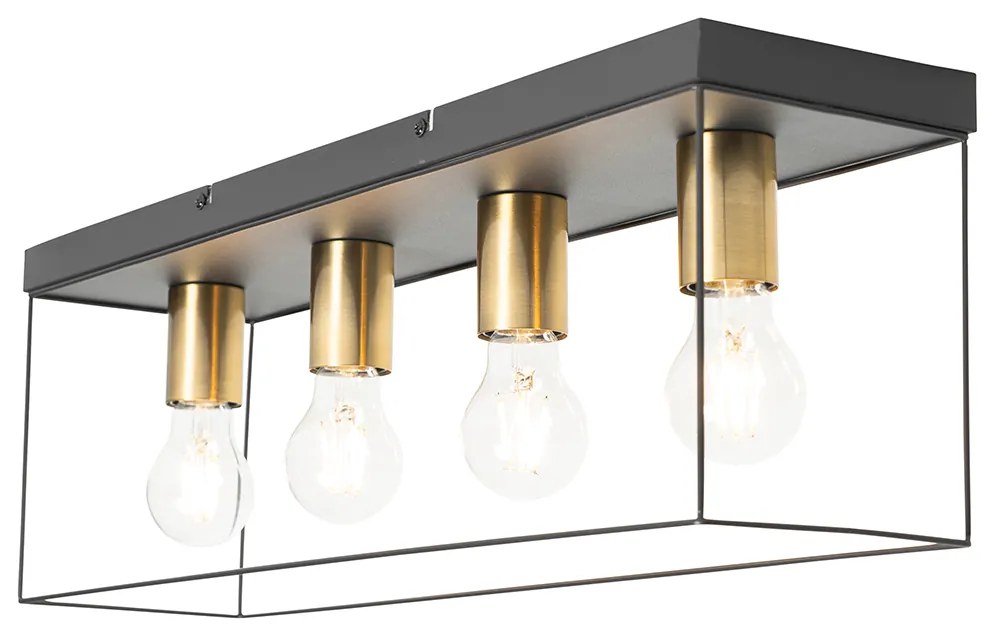 Minimalistické stropné svietidlo čierne so zlatom 4-svetlo - Kodi