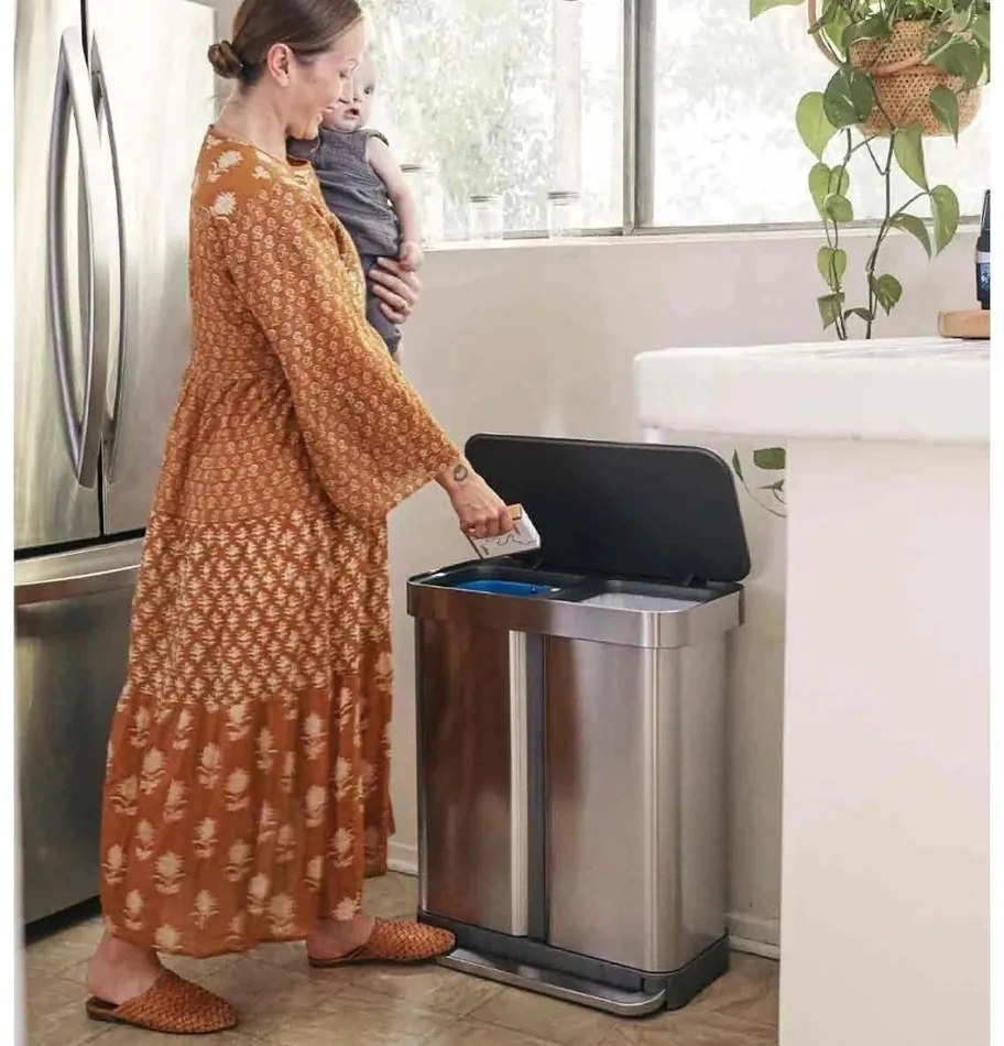 Simplehuman Pedálový odpadkový kôš na triedený odpad, 58 l, kefovaná oceľ, FPP