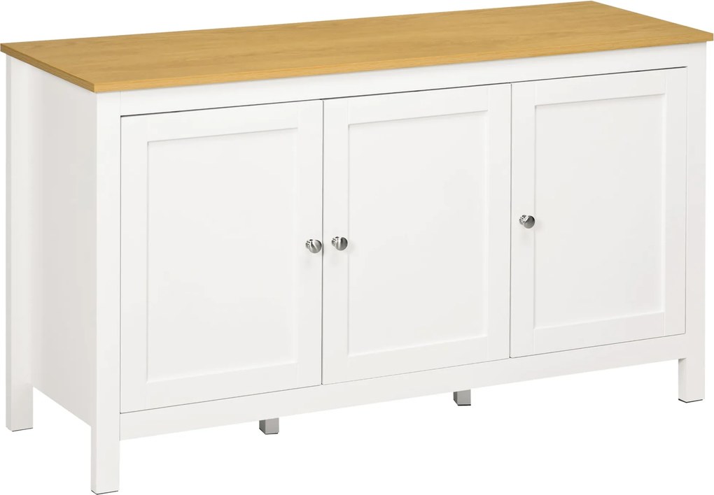 HOMCOM Kuchynský komoda s 3 dverami, bufetový kabinet s nastaviteľnými policami do jedálne, moderný štýl 120x40x70 cm Biely | Aosom