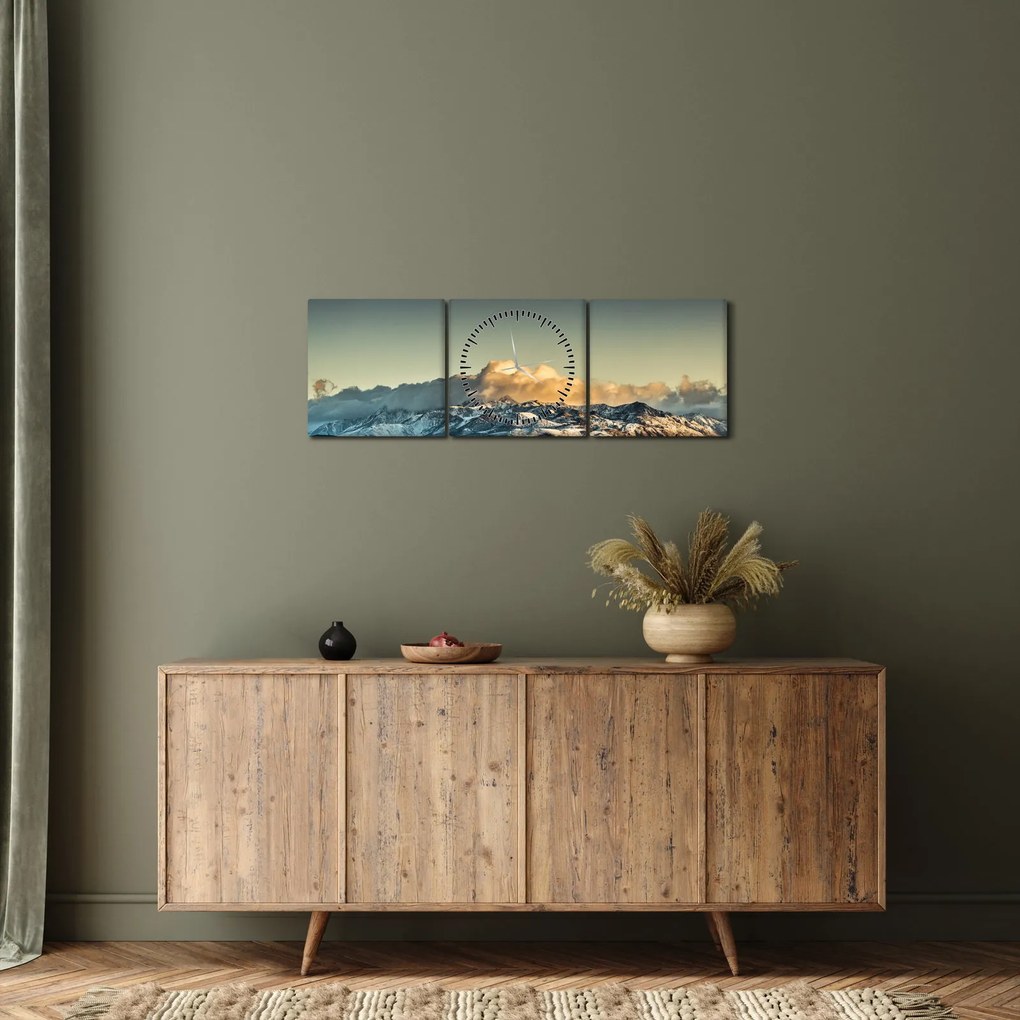 Obraz - vrcholky veľhôr (s hodinami) (90x30 cm)