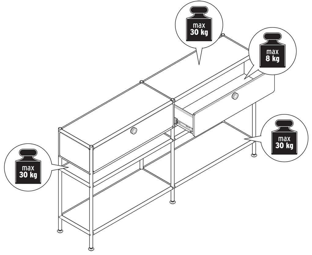 Kovová konzola »CN3 Slim Line« s 2 zásuvkami, biela