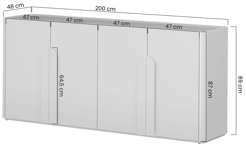 Štvordverová komoda Amilio 200 cm - eukalyptus / dub baltic dune / úchytky dub prírodný