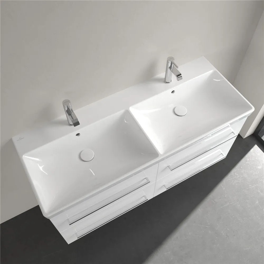 VILLEROY &amp; BOCH Avento dvojumývadlo na skrinku s dvomi otvormi, dva prepady, 1200 x 470 mm, biela alpská, s povrchom CeramicPlus, 4A23CKR1