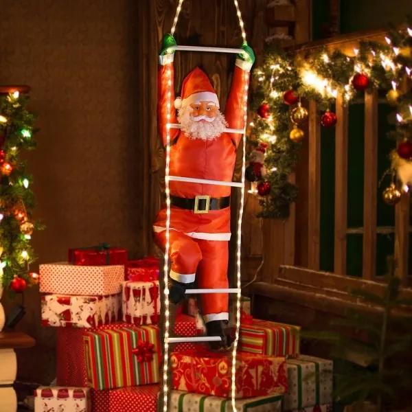 Vianočné dekorácie - Santa Claus na rebríku 48 LED