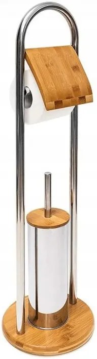 Držiak toaletného papiera s WC štetkou - kov / bambus