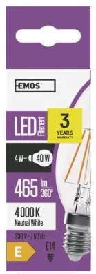 EMOS LED žiarovka FLM CANDLE 4W, E14, neutrálna biela / denné svetlo
