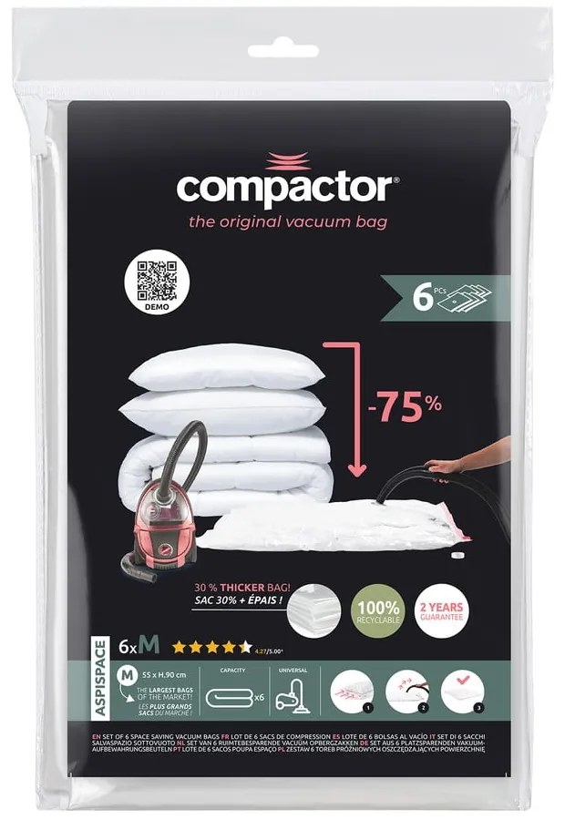 Vákuové vrecia v súprave 6 ks Vacuum M – Compactor