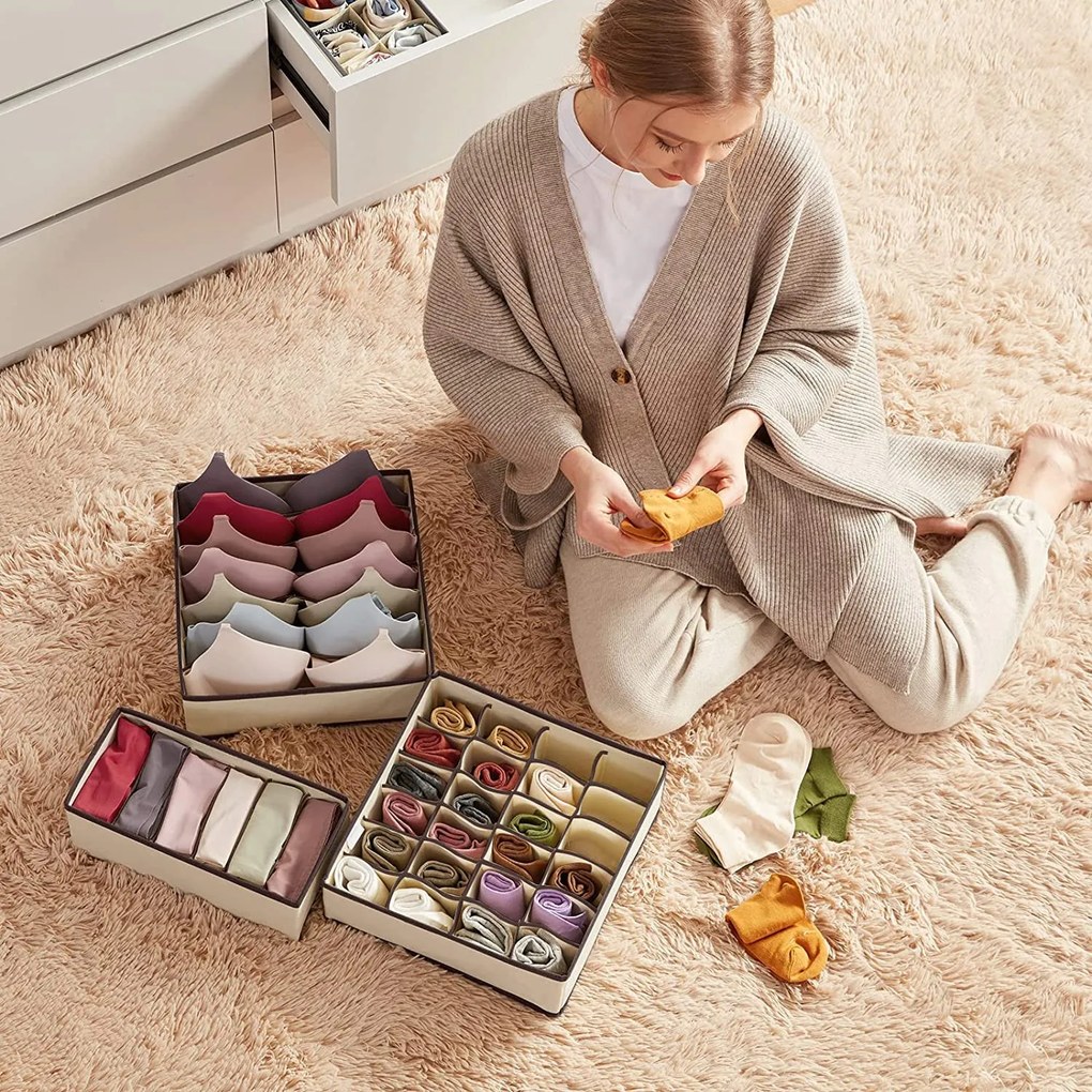 VERK GROUP Organizér na spodnú bielizeň, KIPIT, 24 priehradiek, béžový, 34 x 30 x 10 cm