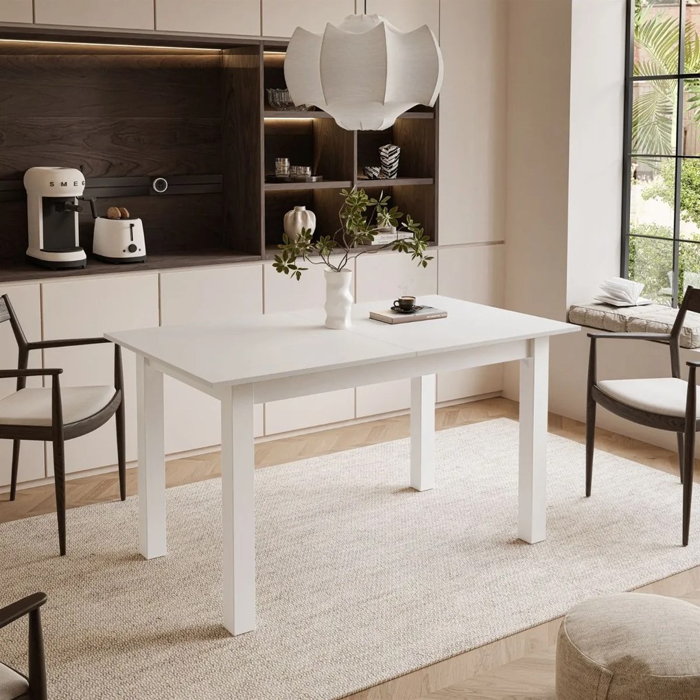 ROZKLADACÍ JEDÁLENSKÝ STÔL DANILO BIELY + BIELE NOHY 140 / 195 cm