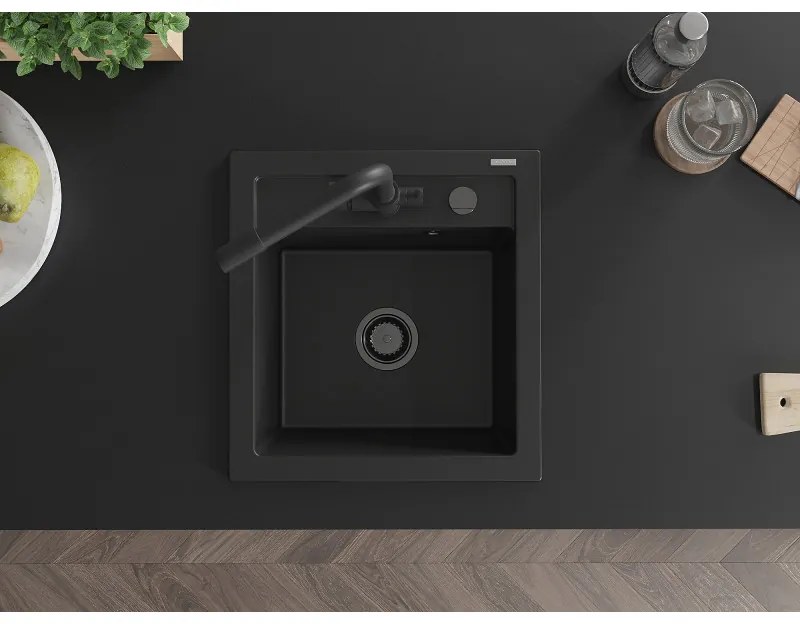 Mexen Vito, 1-komorový granitový drez 520x490x210 mm, čierna batéria Duero, čierna, 6503-77-671600-70-B