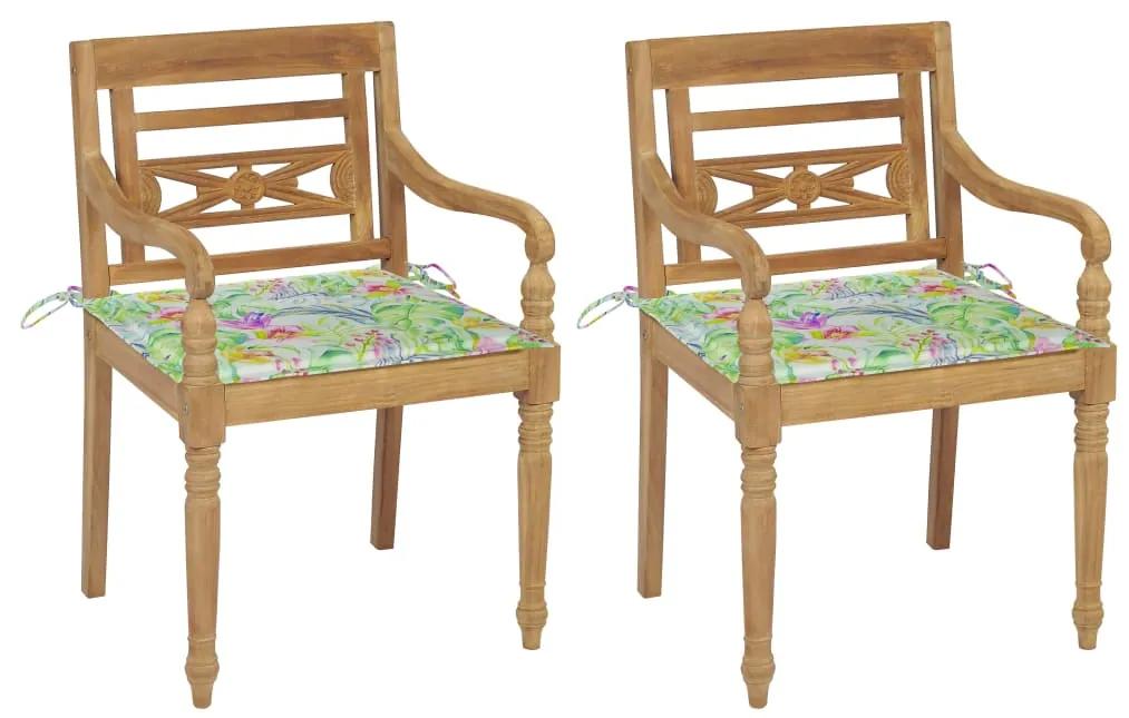 Batavia stoličky 2 ks+podložky, vzor s listami, tíkový masív 3062139
