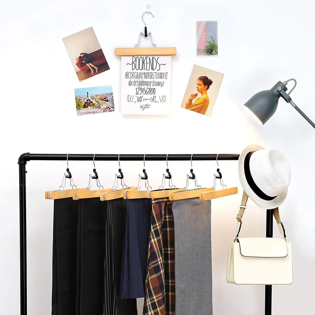 Drevené vešiaky na nohavice, ramienka, protišmykové, sada 12 ks, prírodné