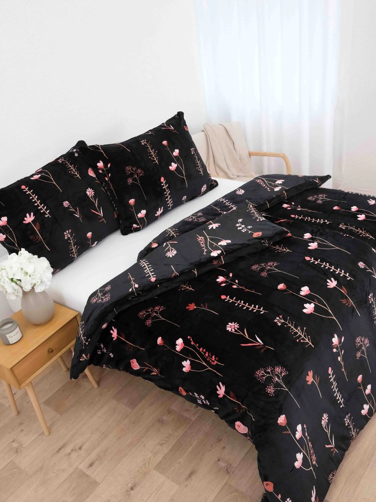 Obliečky mikroplyš Exclusive – Vlčie maky čierne 140 × 200 cm, 70 x 90 cm