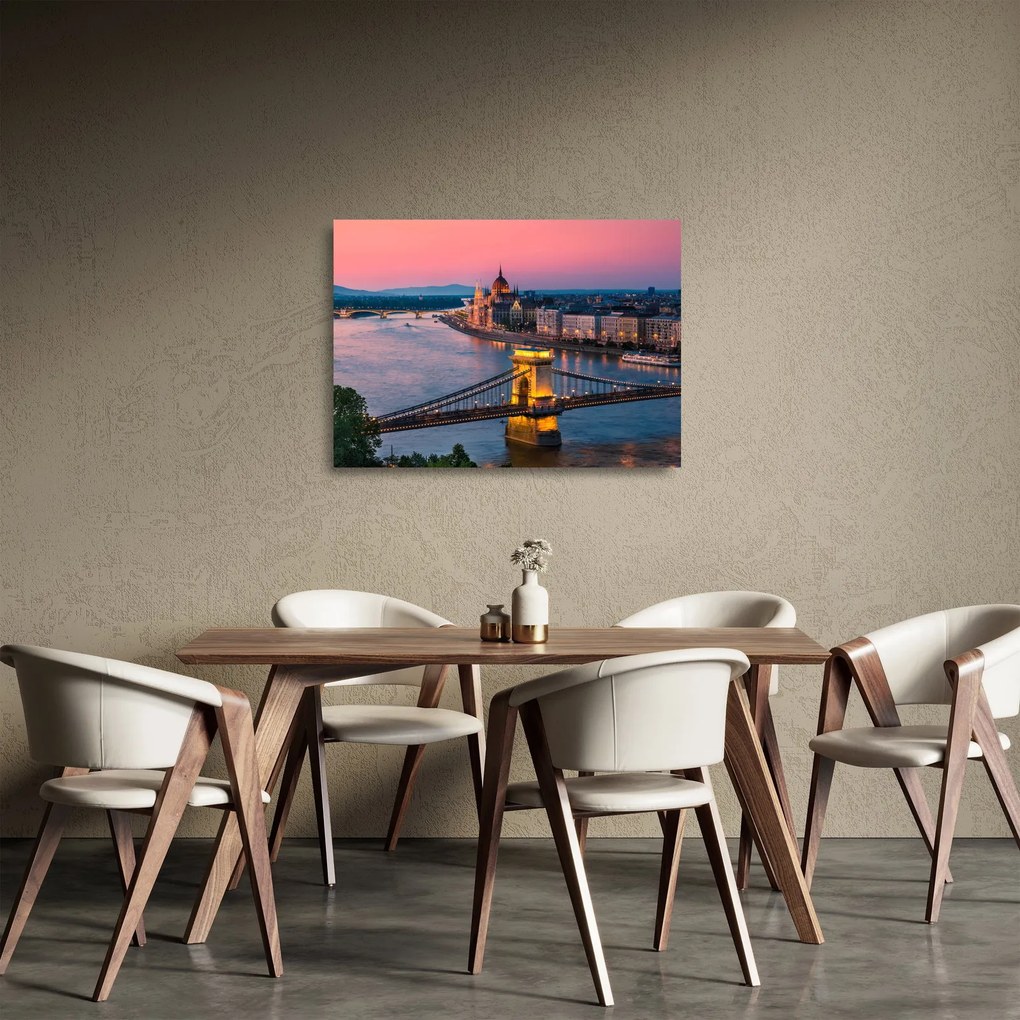 Sklenený obraz - Panorama mesta, Budapešť, Maďarsko (70x50 cm)