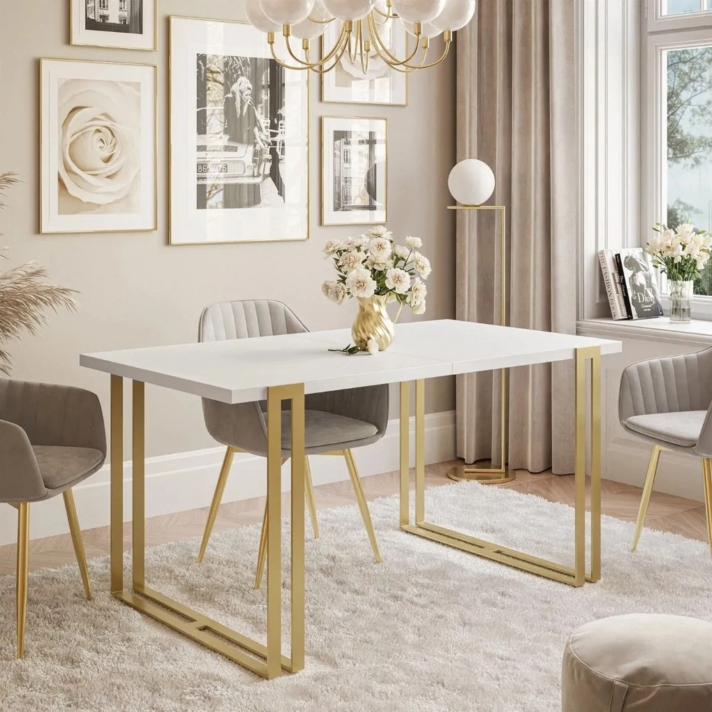 ROZKLADACÍ JEDÁLENSKÝ STÔL BENITO ARKTICKA BIELA + ZLATÝ