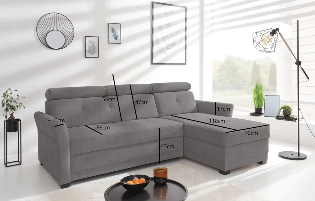 Rohová sedacia súprava Harris, ocelovo šedá látka, pravý roh