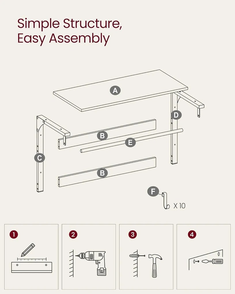 Nástenný vešiak s policou, dubová farba – biela
