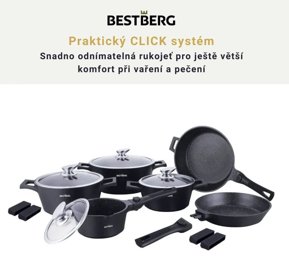 bestBerg BBN-1014BK 14-dielna prémiová súprava riadu s nepriľnavým mramorovým povrchom / čierna
