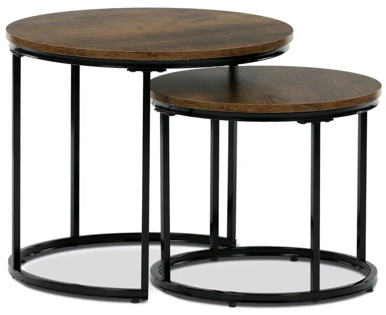 Set 2 ks stolků, MDF deska, dekor staré dřevo, kovová podnož, černý lak