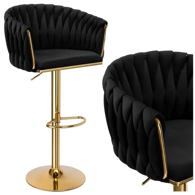 Barová stolička COFTON zamatová, zlatá / čierna