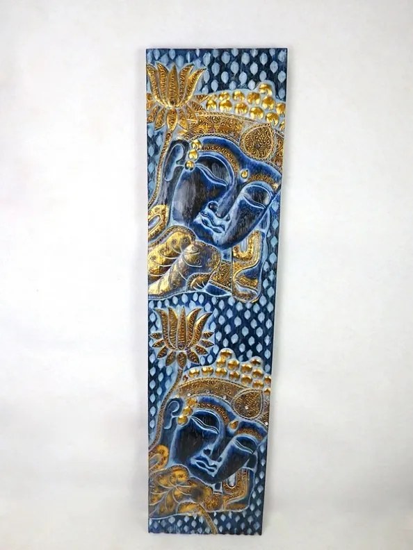 Dekorácia na stenu BUDHA modrý, 120x30 cm, exotické drevo, ručná práca