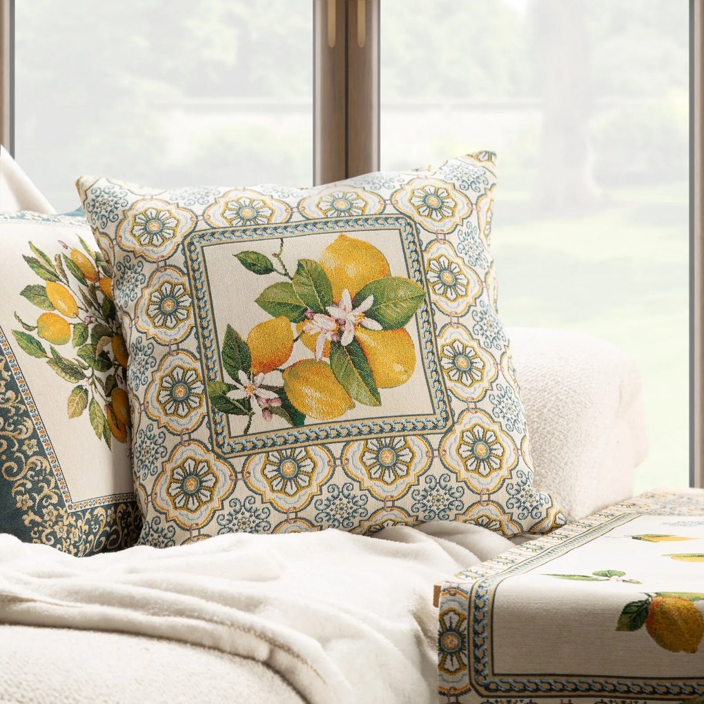 GOBELÍNOVÁ DEKORAČNÁ OBLIEČKA NA VANKÚŠ LEMON1 45X45 CM VZOROVANÁ