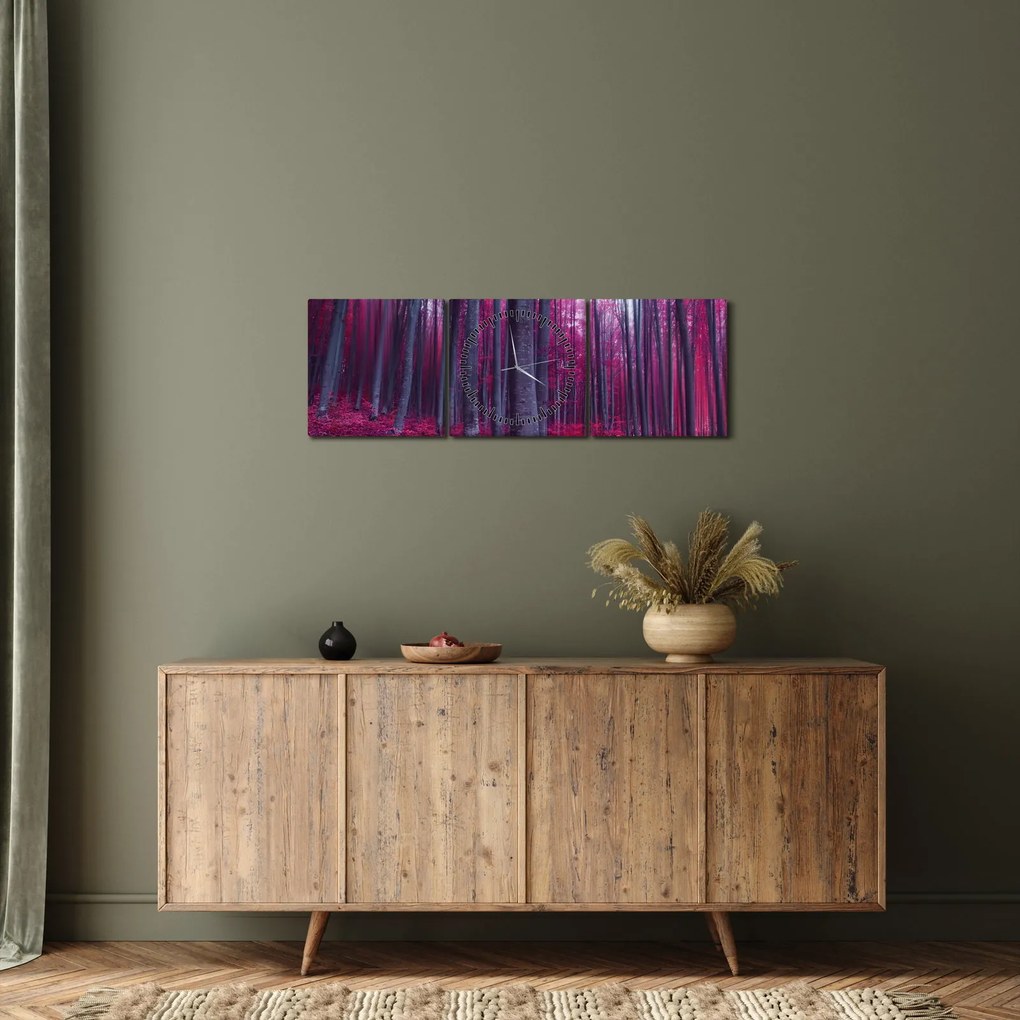 Obraz ružového lesa (s hodinami) (90x30 cm)