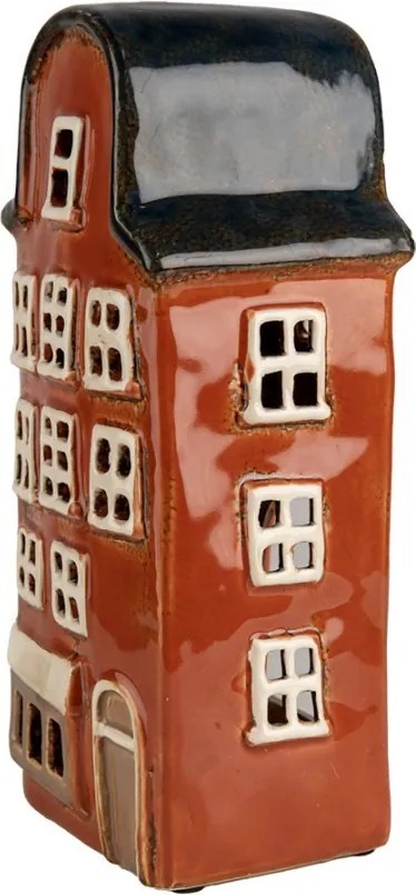 Červený keramický svietnik na čajovú sviečku domček Amster Village - 12*9*25 cm