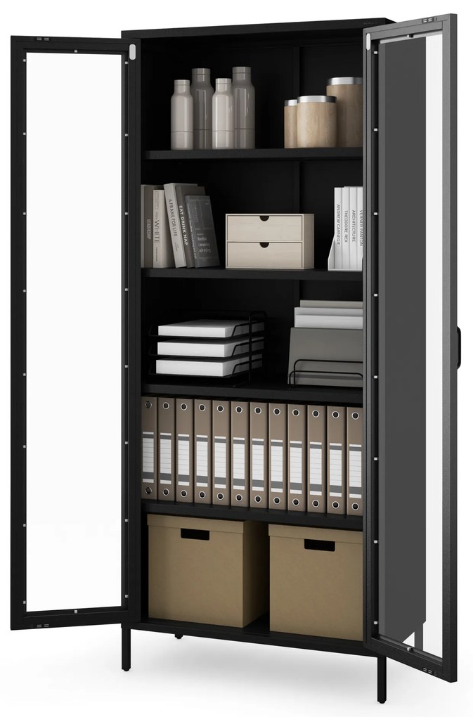 Sklenená vitrína do obývacej izby na nožičkách, čierna, 800x1850x450 mm: ANGELO Modern